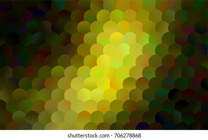 Dark Green, Yellow vector modern geometrical circle abstract background. Dotted texture template. Geometric pattern in halftone style with gradient. 