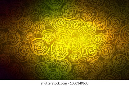 Dark Green, Yellow vector natural elegant background. Glitter abstract illustration with doodles and roses. Hand painted design for web, wrapping, wallpaper.