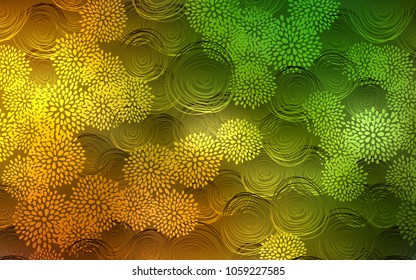 Dark Green, Yellow vector natural elegant background. A completely new color illustration in doodle style with flowers. The pattern can be used for coloring books and pages for kids.