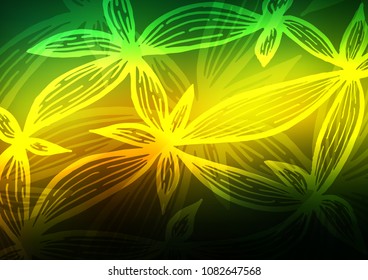 Dark Green, Yellow vector natural abstract background. Doodles on blurred abstract background with gradient. A new texture for your design.