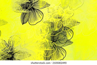 Dark Green, Yellow vector natural artwork with flowers. Glitter abstract illustration with flowers. Brand new design for your business.