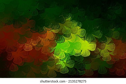 Verde oscuro, fondo natural vector amarillo con árboles, ramas. Ilustración colorida al estilo doodle con flores. Plantilla para fondos de teléfonos móviles.