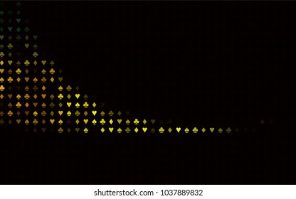 Dark Green, Yellow vector pattern with symbol of cards. Colorful gradient with signs of hearts, spades, clubs, diamonds. Smart design for your business advert of casinos.