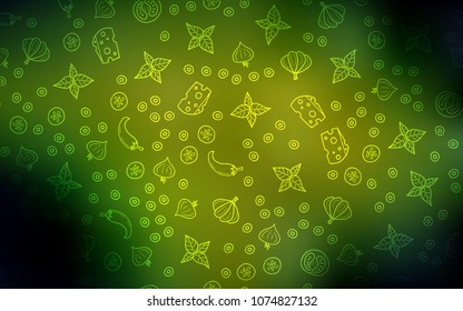 Dark Green, Yellow vector pattern with fresh ingredients. Blurred decorative design of snacks in doodle style. Design for ad, poster, banner of cafes or restaurants.