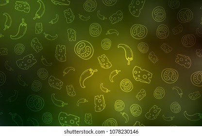 Dark Green, Yellow vector pattern with fresh ingredients. Glitter abstract sketch with gourmet food. Pattern for ad, booklets, leaflets of restaurants.