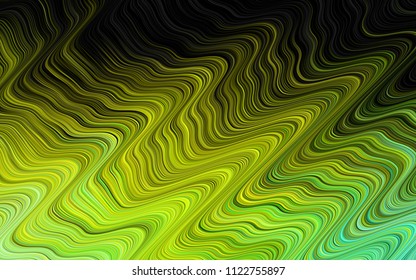 Dark Green, Yellow vector pattern with curved circles. Shining illustration, which consist of blurred lines, circles. A new texture for your  ad, booklets, leaflets.