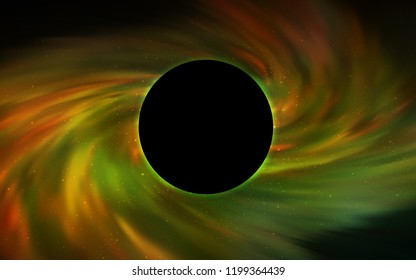 Dark Green, Yellow vector pattern with a black hole, stars. Colorful black hole with shining night sky stars. Backdrop for ads, leaflets of Black Friday.