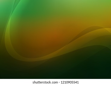 Dark Green, Yellow vector pattern with lines, ovals. Blurred geometric sample with gradient bubbles.  A completely new template for your business design.