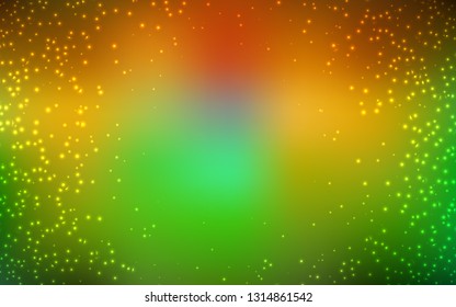 Dark Green, Yellow vector pattern with night sky stars. Shining illustration with sky stars on abstract template. Pattern for astronomy websites.