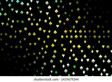 Dark Green, Yellow vector pattern with symbol of cards. Shining illustration with hearts, spades, clubs, diamonds. Smart design for your business advert of casinos.