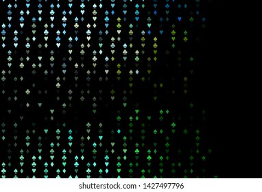 Dark Green, Yellow vector pattern with symbol of cards. Blurred decorative design of hearts, spades, clubs, diamonds. Design for ad, poster, banner of gambling websites.