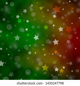 Dark Green, Yellow vector pattern with circles, stars. Colorful illustration with gradient dots, stars. Template for business cards, websites.