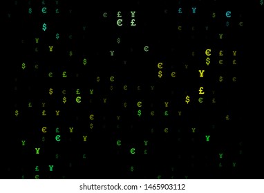 Dark Green, Yellow vector pattern with EUR, JPY, GBP. Abstract illustration with colored financial digital symbols. The pattern can be used for ad, booklets, leaflets of banks.