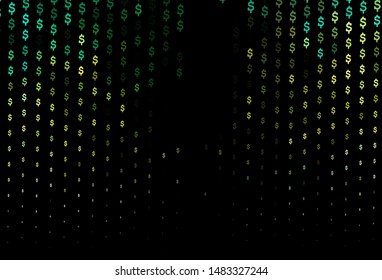 Dark Green, Yellow vector pattern with dollar, USD, usa. Blurred design in with symbols of dollar, USD, usa. The pattern can be used as ads, poster, banner for payments.