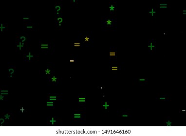 Dark Green, Yellow vector pattern with Digit symbols. Abstract illustration with colored algebra signs. Template for landing page of typography.