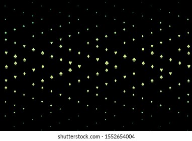 Dark Green, Yellow vector pattern with symbol of cards. Blurred decorative design of hearts, spades, clubs, diamonds. Design for ad, poster, banner of gambling websites.