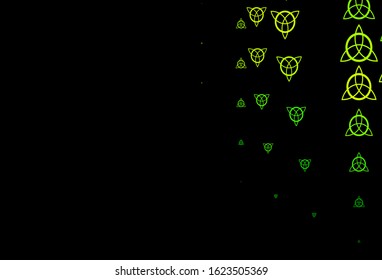 Dark Green, Yellow vector pattern with magic elements. Colorful mystic symbols with a gradient in ancient style. Best design halloween events.