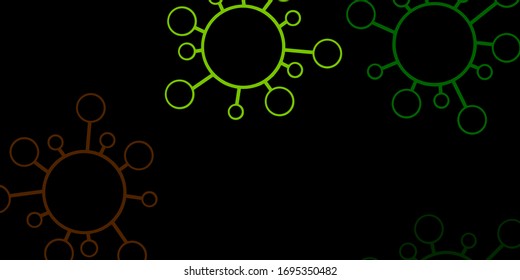 Dark green, yellow vector pattern with coronavirus elements. Smart illustration with covid signs in decorative style. Simple drawing against danger fever.