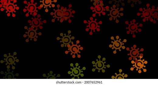 Dark green, yellow vector pattern with coronavirus elements. Smart illustration with covid signs in decorative style. Best design for quarantine events.