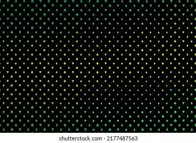 Dark green, yellow vector pattern with symbol of cards. Colorful gradient with signs of hearts, spades, clubs, diamonds. Pattern for ads of parties, events in Vegas.