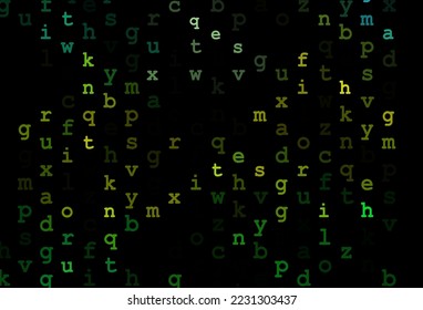 Dark green, yellow vector pattern with ABC symbols. Shining colorful illustration with isolated letters. The pattern can be used as ads, poster, banner for books.