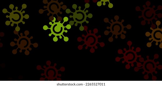 Patrón vectorial amarillo verde oscuro con elementos coronavirus. Símbolos de enfermedades degradadas coloridas en un estilo simple y abstracto. Diseño simple contra la información epidémica.