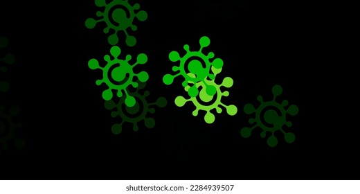 Patrón vectorial amarillo verde oscuro con elementos coronavirus. Ilustración abstracta colorida con formas médicas degradadas. Fondo de escritorio para la protección de la salud.