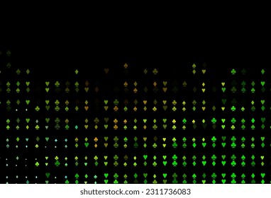 Dark Green, Yellow vector pattern with symbol of cards. Colorful gradient with signs of hearts, spades, clubs, diamonds. Pattern for ads of parties, events in Vegas.