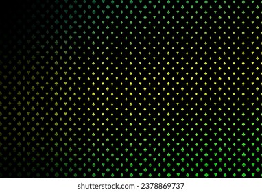 Dark green, yellow vector pattern with symbol of cards. Shining illustration with hearts, spades, clubs, diamonds. Template for business cards of casinos.