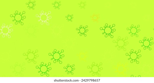 Dark green, yellow vector pattern with coronavirus elements. Smart illustration with covid signs in decorative style. Design for biohazard warning.