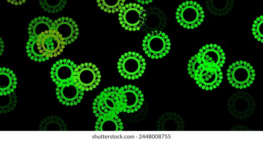 Dark green, yellow vector pattern with coronavirus elements. Simple design in abstract style with infection forms. Best design for quarantine events.