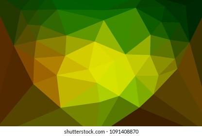 Dark Green, Yellow vector polygon abstract background with a heart in a centre. Illustration in abstract style with triangles. Textured pattern for your backgrounds.