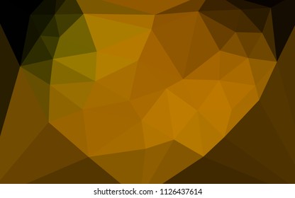 Dark Green, Yellow vector polygon abstract layout with a heart in a centre. Illustration in Origami style with gradient. Textured pattern for your backgrounds.