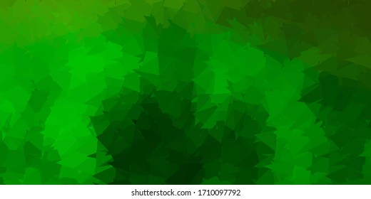 Dunkelgrüner, gelber mehrfarbiger Hintergrund der Vektorillustration. Abstrakte Illustration mit eleganten Farbverlauf-Dreiecken. Beispiel für Ihre Designs.