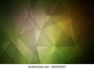 Dunkelgrüner, gelber, mehrfarbiger Vektorhintergrund. Eine komplett neue Farbgrafik im polygonalen Stil. Dreiecksmuster für Ihr Design.