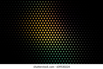 Dark green, yellow vector red banner with set of circles, dots. Donuts Background. Creative Design Template. Technological halftone illustration.