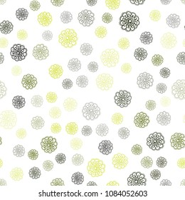 Dark Green, Yellow vector seamless natural abstract background. Sketchy doodles with flowers on blurred background. Brand-new design for your business.