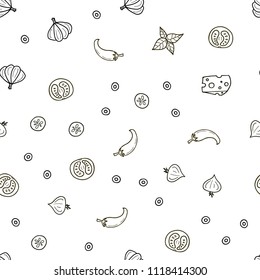 Dark Green, Yellow vector seamless layout with restaurant food. Illustration with set of fresh food in doodle style. Pattern for ad, booklets, leaflets of restaurants.