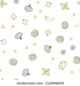 Dark Green, Yellow vector seamless texture with delicious snacks. Blurred decorative design of snacks in doodle style. Pattern for ad, booklets, leaflets of restaurants.