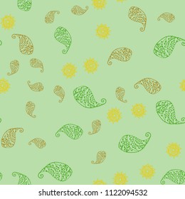 Dark Green, Yellow vector seamless abstract pattern with leaves and flowers. Colorful illustration in doodle style with leaves, flowers. Hand painted design for web, wrapping.