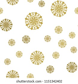 Dark Green, Yellow vector seamless background with xmas snowflakes. Shining colored illustration with snow in christmas style. Pattern for design of fabric, wallpapers.