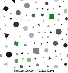 Dark Green, Yellow vector seamless backdrop with lines, circles, rhombus. Illustration with set of colorful circles, triangles, squares. Design for textile, fabric, wallpapers.