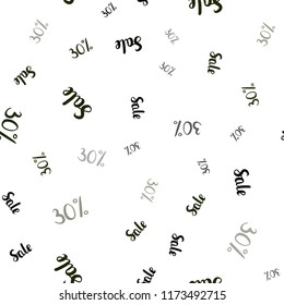 Dark Green, Yellow vector seamless texture with selling prices 30%. Colored words of sales with gradient on white background. Pattern for ads, posters, banners of sales.