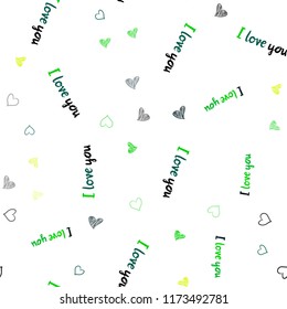 Dark Green, Yellow vector seamless pattern with colorful hearts. Blurred decorative design in doodle style with hearts. Pattern for carnival, festival romantic leaflets.