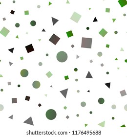 Dark Green, Yellow vector seamless template with crystals, circles, squares. Decorative design in abstract style with lines, dots, cubes. Design for textile, fabric, wallpapers.