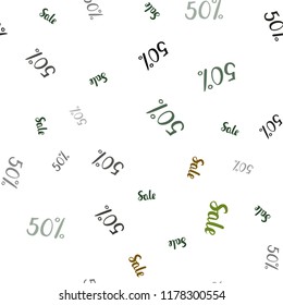 Dark Green, Yellow vector seamless cover with symbols of 50 % sales. Illustration with signs of sales on abstract template. Pattern for ads, posters, banners of sales.