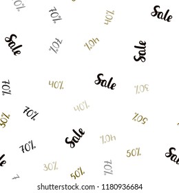 Dark Green, Yellow vector seamless texture with selling prices 30, 40, 50, 70 %. Colored words of sales with gradient on white background. Backdrop for super sales on Black Friday.