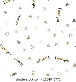 Dark Green, Yellow vector seamless template with doodle hearts. Blurred decorative design in doodle style with hearts. Pattern can be used for valentine's ad, booklets.