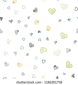 Dark Green, Yellow vector seamless template with doodle hearts. Blurred decorative design in doodle style with hearts. Pattern can be used for valentine's ad, booklets.