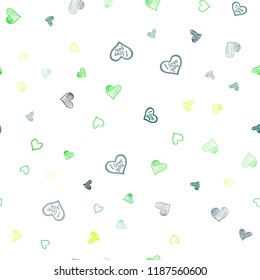 Dark Green, Yellow vector seamless cover with Shining hearts. Beautiful colored illustration with hearts in celebration style. Pattern can be used for valentine's ad, booklets.